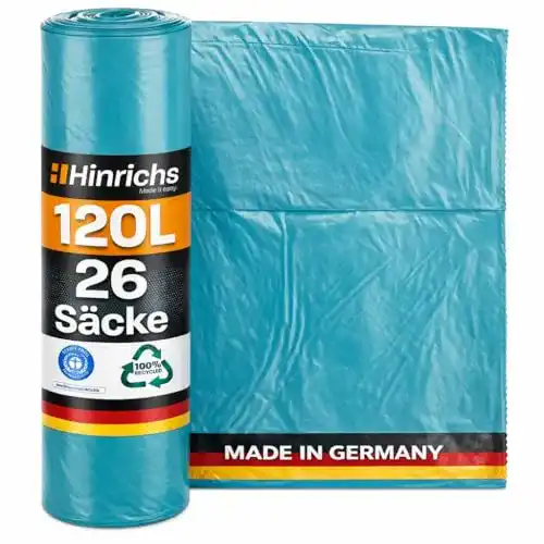 Müllbeutel Hinrichs 120L – 26er Rolle – 70×110 cm, reißfest und umweltfreundlich