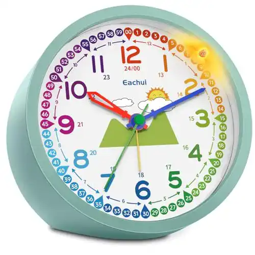 Kinderwecker ohne Ticken Eachui – Analog Quarzwecker mit Nachtlicht