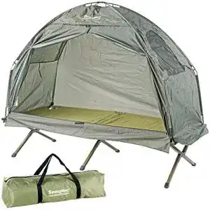 Feldbett mit Zelt von Semptec für Camping und Outdoor-Aktivitäten