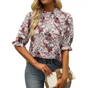 Damenbluse ZILIN mit floralem Druck und halben Puffärmeln