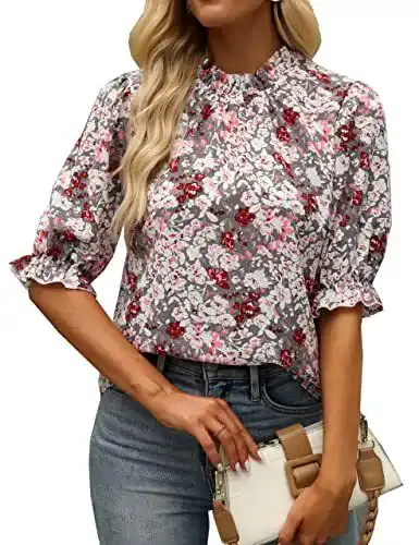 Damenbluse ZILIN mit floralem Druck und halben Puffärmeln
