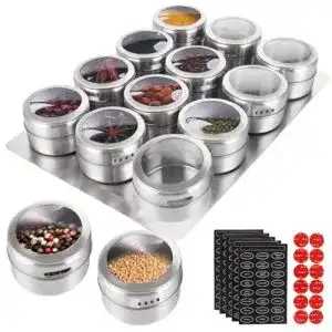 Magnetische Gewürzdosen Apacali im 12er Set mit Edelstahl und Etiketten