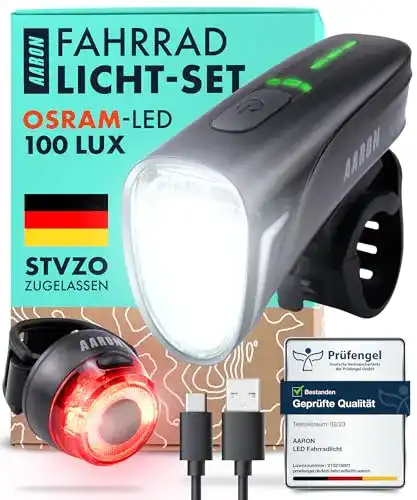 Fahrradbeleuchtung Aaron LED Set mit 100 Lux, StVZO zugelassen