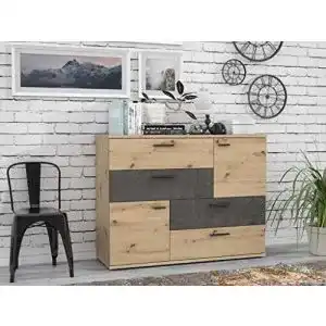 Forte Skive Kommode aus Holz mit 2-Türen und 4-Schubladen