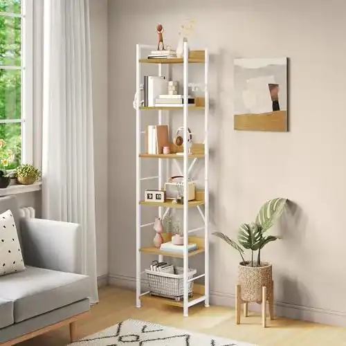 Holzregal Yitahome mit 6 Ebenen und Metallrahmen für Wohnzimmer und Büro