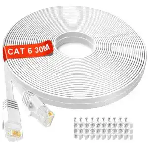 Cat6 LAN Kabel 30 Meter, Weißes Netzwerkkabel für Internetverbindungen
