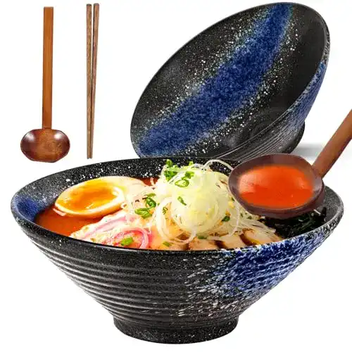 Ramen Schüssel Set aus Keramik mit Löffel und Essstäbchen, 1000 ml