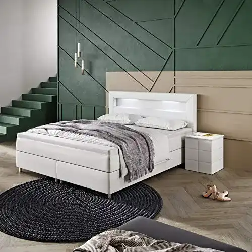 Boxspringbett 160×200 Innocent P5 LED in Weiß Kunstleder