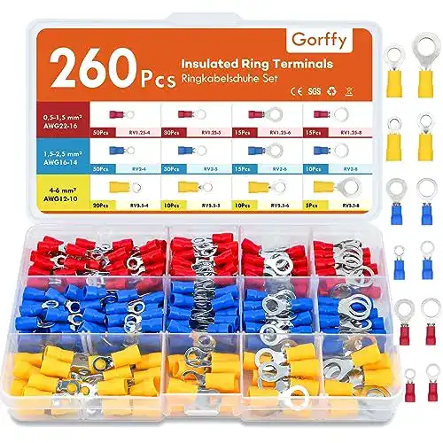 Kabelschuhe Gorffy Ring, 260 Stück, 0,5-6mm² Ringösen und Quetschverbinder