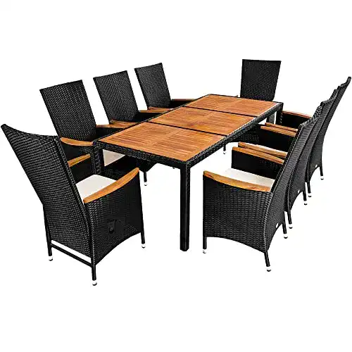 Gartenmöbel Casaria Polyrattan Sitzgruppe mit Akazie für 8 Personen