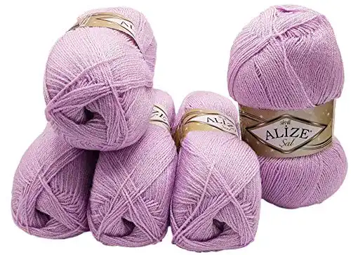 Alize Wolle 5 x 100 g Glitzerwolle SAL für Stricken und Häkeln