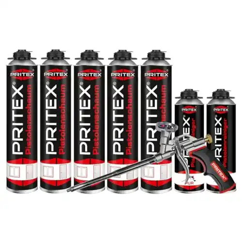 Bauschaum PRITEX Set mit 5 x 750 ml Pistolenschaum und Zubehör