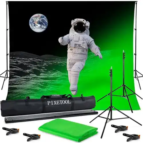 Pixetool Greenscreen mit Ständer 3m x 3m für Fotografie und Streaming