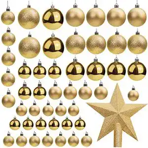 Weihnachtskugeln Set in Gold mit Baumspitze