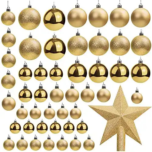 Weihnachtskugeln Set in Gold mit Baumspitze