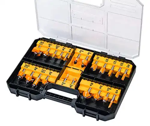 Fräser-Set Dewalt 22-teilig mit Nutfräser, Zinkenfräser und Hohlkehlfräser