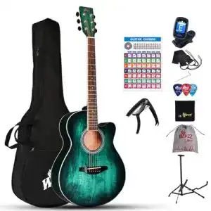 Winzz Akustikgitarre Blau-Grün für Anfänger 40 Zoll mit Zubehör