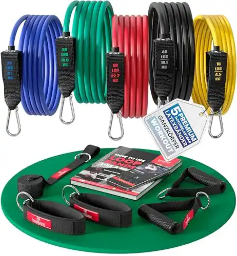 Expander BeMaxx Resistance Bands Set mit Trainingsprogramm und Zubehör
