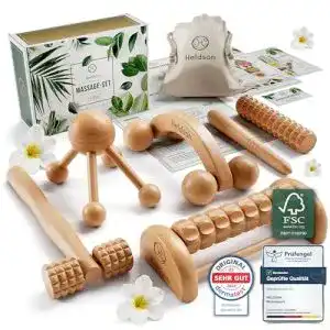Massageroller für den Rücken – Heldson Premium Massage Set Holz (6 Teile)