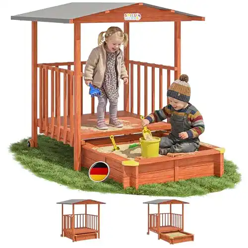 Sandkasten mit Dach von Spielwerk Merle UV-Schutz und Veranda