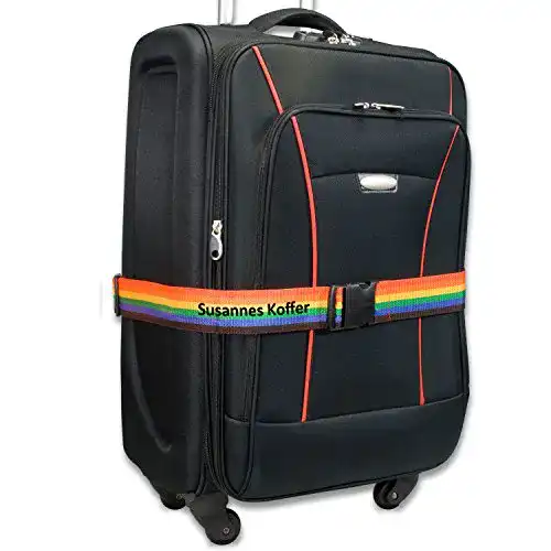 Koffergurt mit Namen im Regenbogen-Design, 1,75 m lang