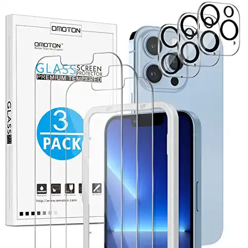 Panzerglas OMOTON für iPhone 13 Pro mit Installationshilfe