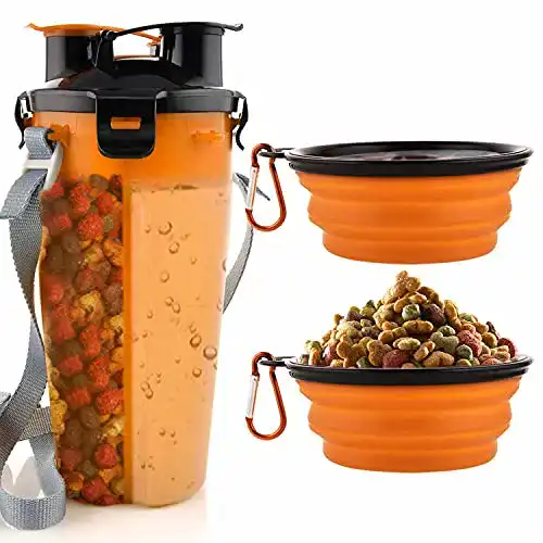 Trinkflasche für Hunde MATT SAGA 800ML mit Futter- und Wasserschüssel