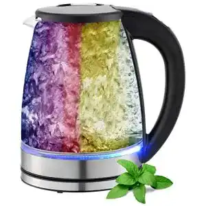 Wasserkocher mit Temperatureinstellung aus Glas und Edelstahl
