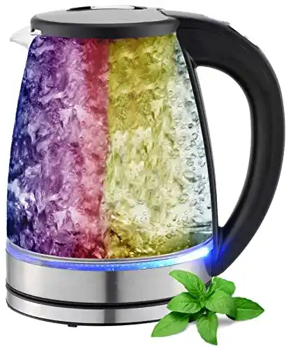 Wasserkocher mit Temperatureinstellung aus Glas und Edelstahl