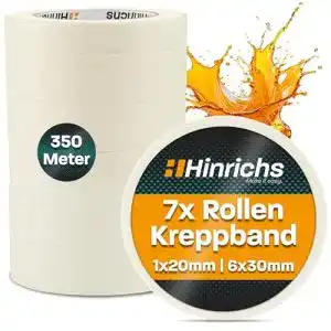 Malerkrepp Hinrichs – 7 Rollen Kreppband 50 m x 30 mm + 1 Rolle