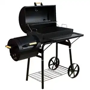 Holzkohlegrillwagen von Nexos Trading mit Smoker-Funktion und 2 Kammern