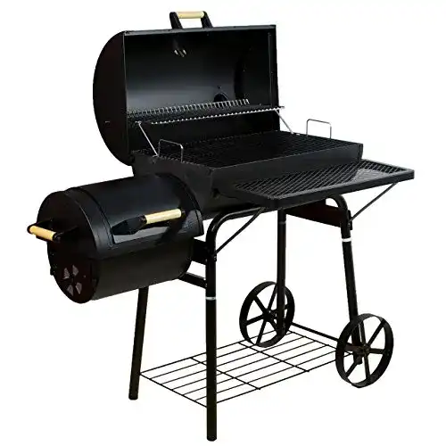 Holzkohlegrillwagen von Nexos Trading mit Smoker-Funktion und 2 Kammern