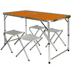 Campingtisch-Set Amanka Alu 120×60 cm mit 4 Stühlen und höhenverstellbarem Tisch