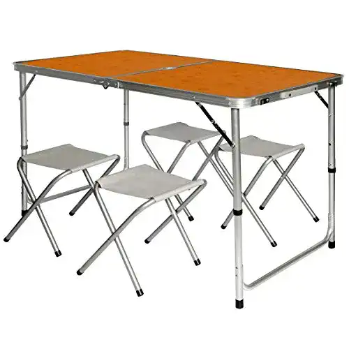 Campingtisch-Set Amanka Alu 120×60 cm mit 4 Stühlen und höhenverstellbarem Tisch