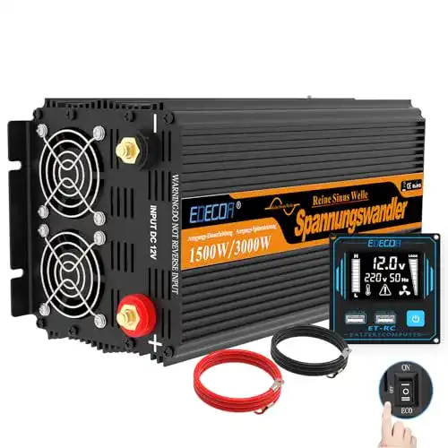 Edecoa Spannungswandler 12V auf 230V 1500W mit Fernbedienung und USB