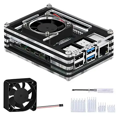 GeeekPi Acryl Gehäuse für Raspberry Pi 4 Model B mit Lüfter und Kühlkörpern