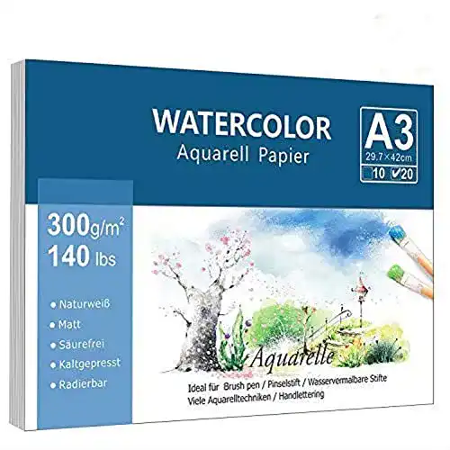 A3-Papier Willingood Premium Aquarellpapier 300 g/m², 20 Blätter