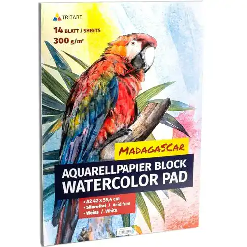 A2 Aquarellpapier Tritart 300g/m² – Malblock mit 14 Blatt