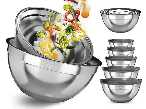 Edelstahl-Schüssel-Set mit Deckeln und Silikonboden, 5er Set