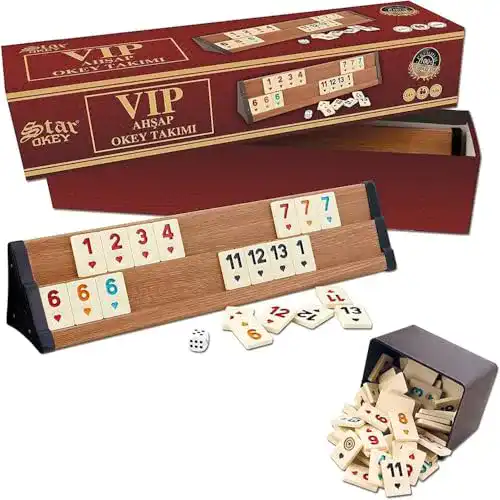 Rummy Star Premium VIP Okey Holzspielset mit Melaminsteinen