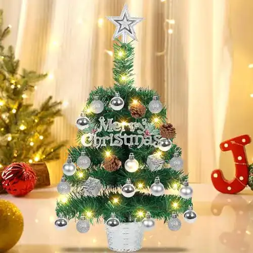 Mini Weihnachtsbaum mit Schnee und Beleuchtung, 50 cm hoch, Tischdekoration