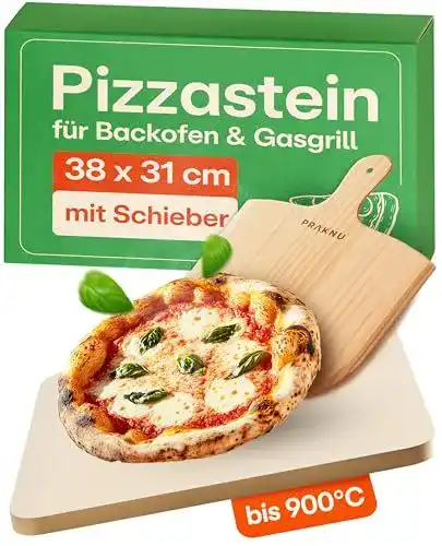 Pizzastein Praknu für Backofen und Gasgrill mit Pizzasschieber, 2er Set