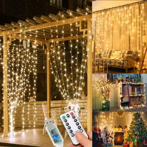Wearxi Lichtervorhang 3x3m mit 300 LED für Innen- und Außenbereich