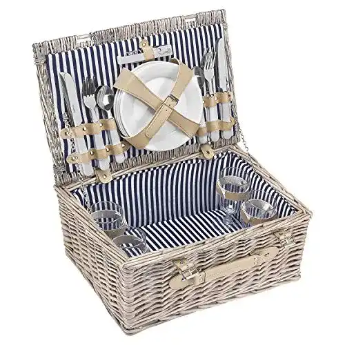 Picknickkorb Anndora für 4 Personen mit Zubehör in Beige