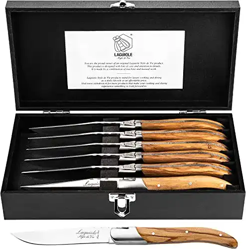 Steakmesser Set Laguiole Style de Vie Luxury Line, 6 Teile, Olivenholz