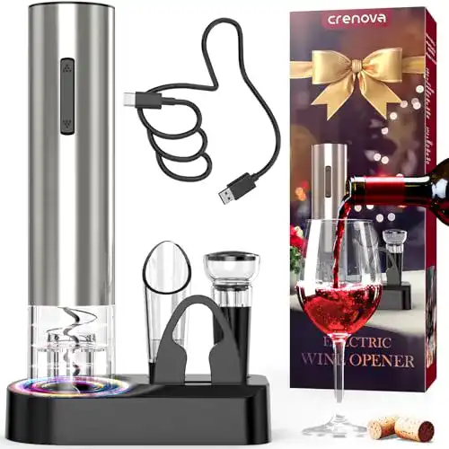 Crenova Weinpumpe 6-in-1 Elektrischer Korkenzieher mit Zubehör