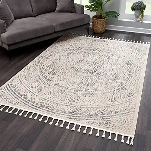 Vintage Teppich Payé für Wohnzimmer mit Mandala Design und Fransen