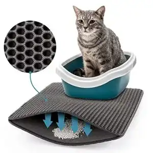 Katzenstreu-Matte von PetTec Rutschfeste Katzenklo-Unterlage in Grau