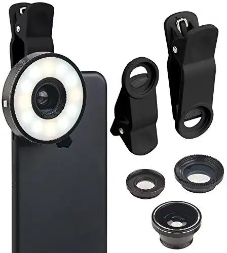 Makro-Objektiv Handy Somikon mit 4in1-Vorsatz-Linsen für Smartphones