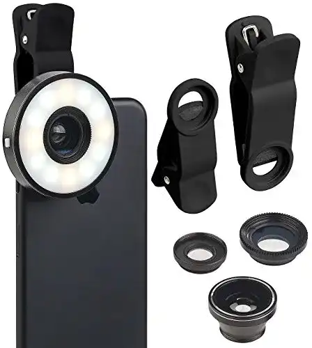 Makro-Objektiv Handy Somikon mit 4in1-Vorsatz-Linsen für Smartphones